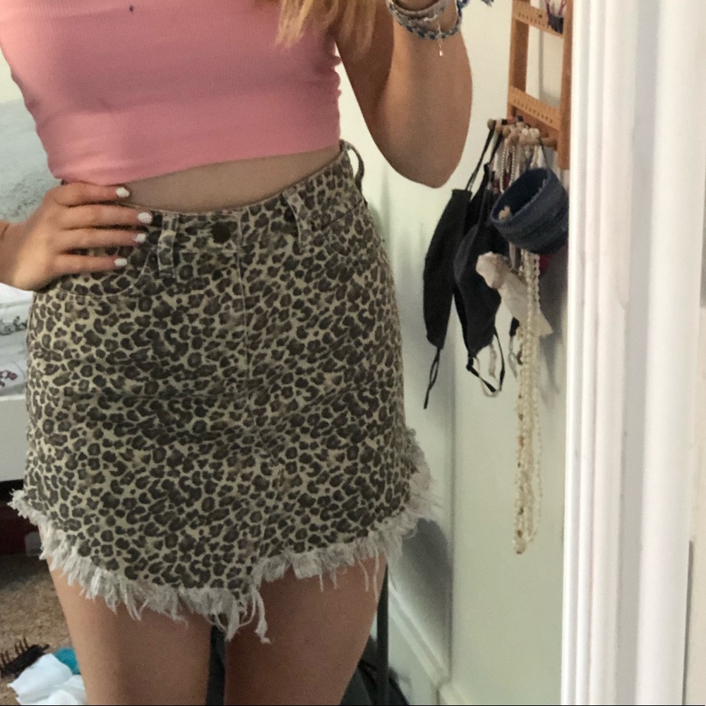 Free People cheetah print jean skirt